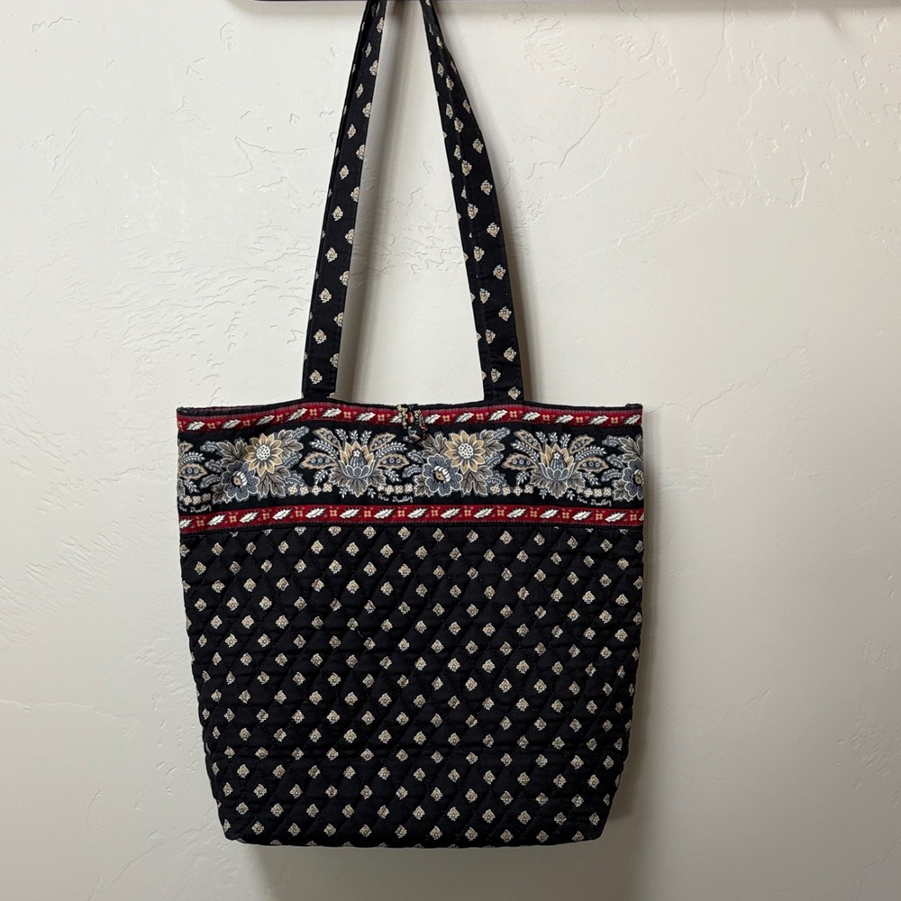 Elegant Black and Red Patterned Tote Bag